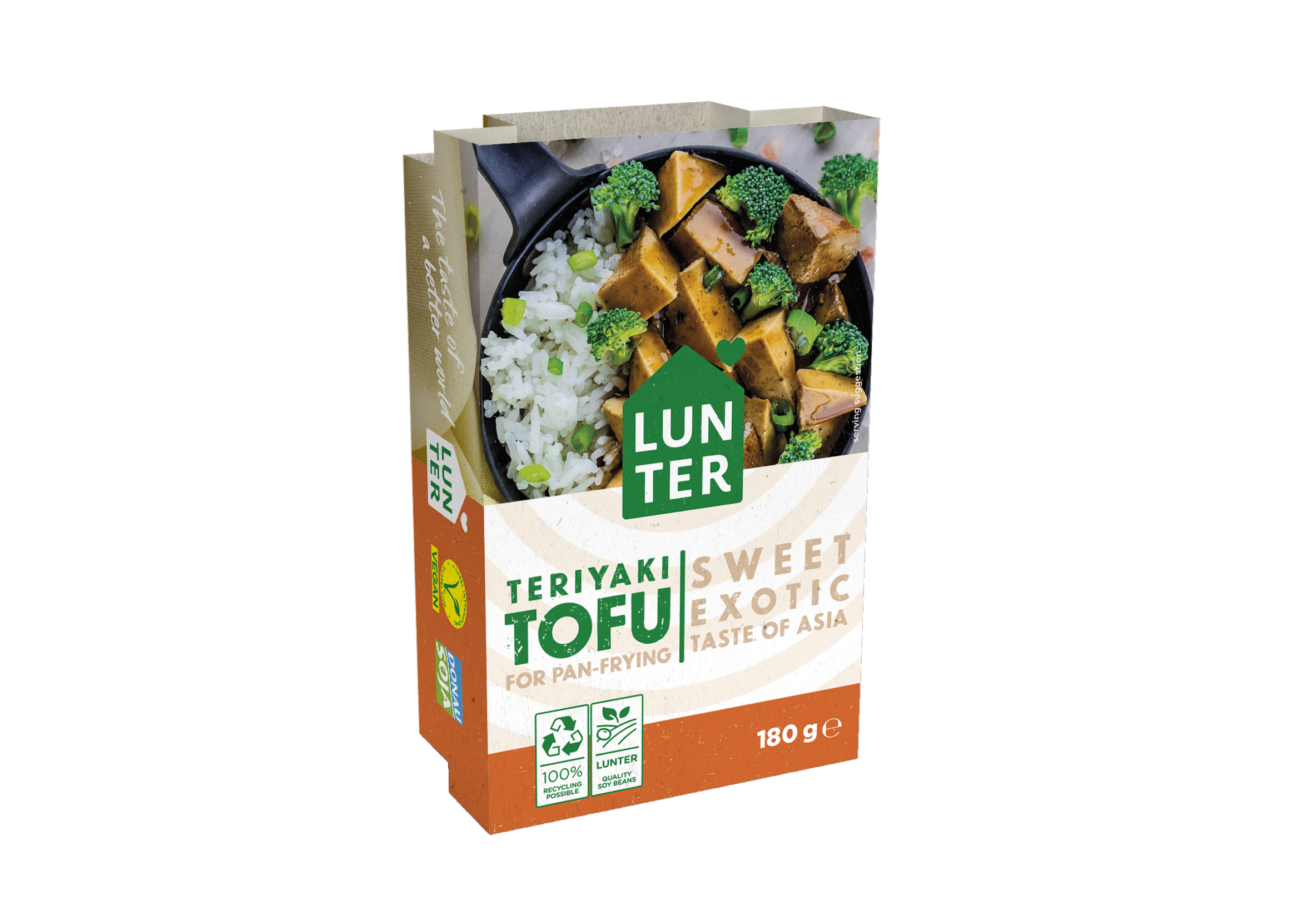 Lunter tofu Terriyaki, Donau Soja label