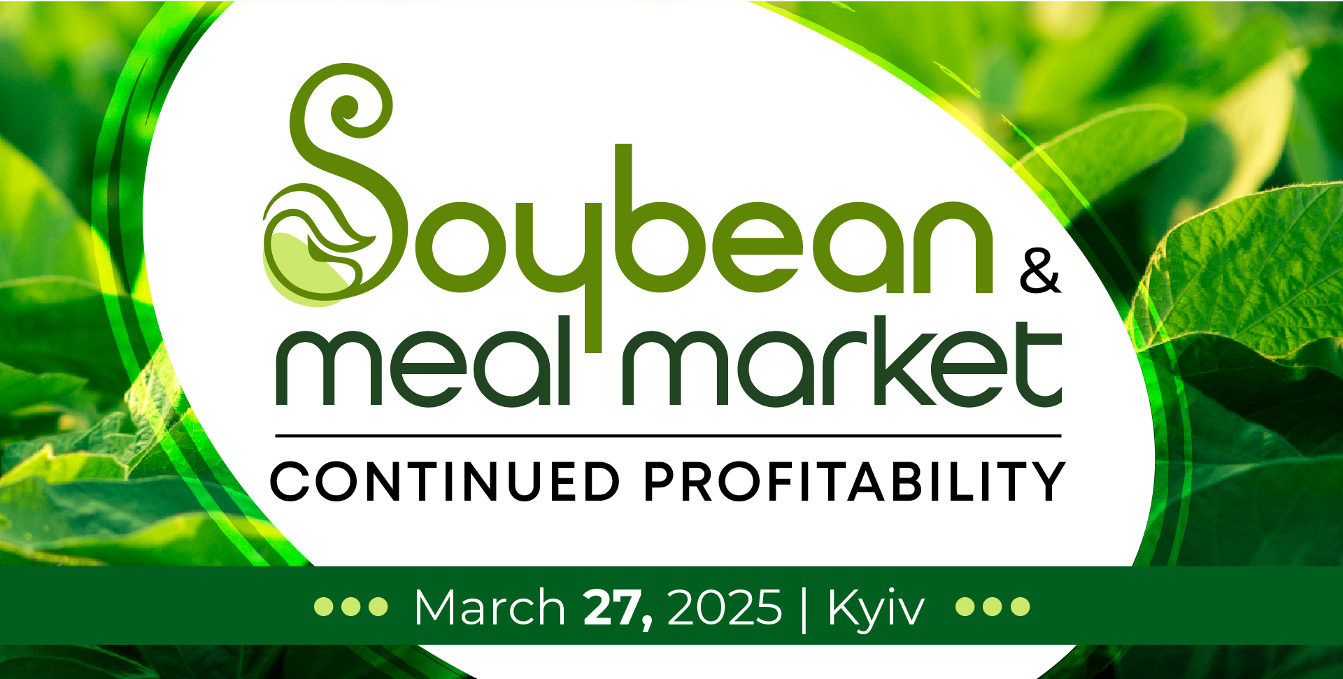 Banner promoting the "Soybean and Meal Market" conference on March 27, 2025, in Kyiv, supported by Donau Soja.