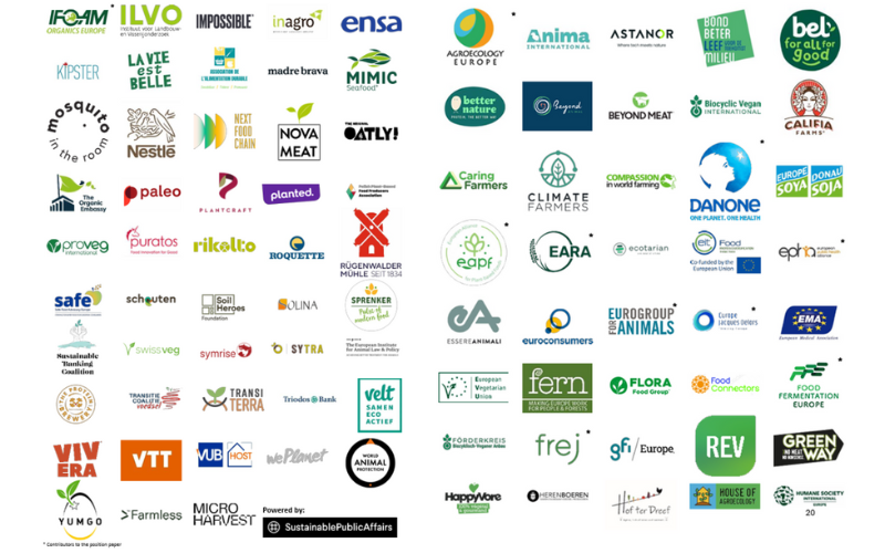 A collection of logos from over 80 organisations supporting a sustainable and diversified protein strategy in Europe, including Donau Soja.